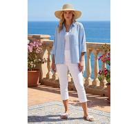 Roman Relaxed Smart Stretch Shirt for Women UK - Ladies Spring Everyday Summer Break 3/4 Length Sleeve Soft Classic Collar Comfy Lightweight Blouse Vacation Tops - Light Blue - Size 12