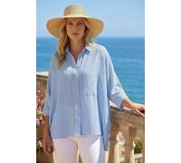 Roman Relaxed Smart Stretch Shirt for Women UK - Ladies Spring Everyday Summer Break 3/4 Length Sleeve Soft Classic Collar Comfy Lightweight Blouse Vacation Tops - Light Blue - Size 14