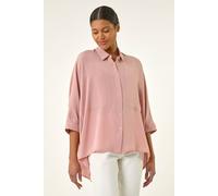 Roman Relaxed Smart Stretch Shirt for Women UK - Ladies Spring Everyday Summer Break 3/4 Length Sleeve Soft Classic Collar Comfy Lightweight Blouse Vacation Tops - Plain Light Pink - Size 20
