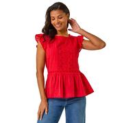 Broderie Anglaise Frill Sleeve Top Roman Red 18