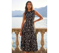 Roman Brush Stroke Panel Midi Dress In Black Black