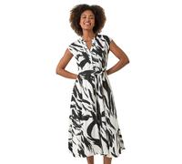 Roman Brushstroke Linen Mix Midi Dress In Black Black 20
