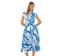 Roman Brushstroke Linen Mix Midi Dress In Blue Blue 16