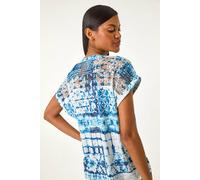 Roman Originals Short Sleeve Shirt for Women UK Ladies Tunic Top Summer Blouse Casual Smat T-Shirt Spring Work Cocktail Party Going Out Special Occassion Holiday V-Neck - Burnout Blue - Size 12