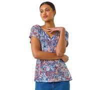 Roman Burnout Print V-Neck Raglan Top In Navy Navy 12