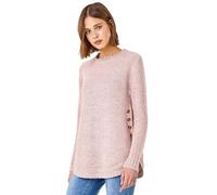 Roman Button Detail Curved Hem Jumper for Women UK - Ladies Autumn Everyday Winter Holiday Round Neckline Comfy Long Sleeve Soft Top Day Office Sweaters - Light Pink - Size 20