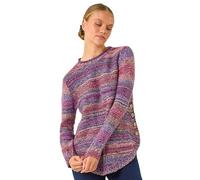 Roman Button Detail Curved Hem Jumper for Women UK - Ladies Autumn Everyday Winter Holiday Round Neckline Comfy Long Sleeve Soft Top Day Office Sweaters - Wine - Size 14