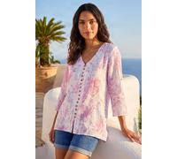 Roman Button Detail Floral Top In Light Pink Light Pink