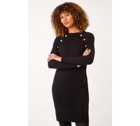 Roman Originals Knitted Jumper Dress for Women UK Ladies Stretchy Knit Knitwear Autumn Winter Casual Smart Pull On Work Long Sleeves Slouch Above Knee Short Length - Plain Noir - Size 20