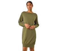 Roman Button Detail Slash Neck Knitted Stretch Dress In Khaki Khaki 18