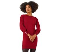 Roman Originals Knitted Jumper Dress for Women UK Ladies Knit Knitwear Autumn Winter Casual Smart Pull On Work Long Sleeves Slouch Relaxed Flattering Over Knee Length V Neck - Red - Size 16
