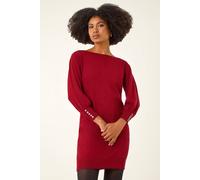 Roman Originals Knitted Jumper Dress for Women UK Ladies Knit Knitwear Autumn Winter Casual Smart Pull On Work Long Sleeves Slouch Relaxed Flattering Over Knee Length V Neck - Red - Size 16