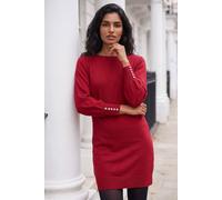 Roman Originals Knitted Jumper Dress for Women UK Ladies Knit Knitwear Autumn Winter Casual Smart Pull On Work Long Sleeves Slouch Relaxed Flattering Over Knee Length V Neck - Red - Size 20