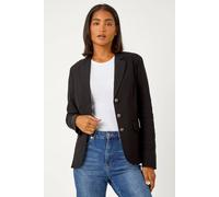 Roman Stretch Blazer for Women UK - Ladies Office Jacket Business Work Formal Smart Summer Professional Interview Desk Dinner Evening Open Front Button Party Spring - Black - Size 10