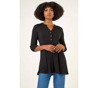 Roman Button Detail Tunic Top In Black Black 22