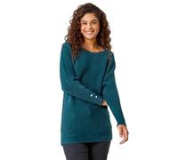 Roman Button Sleeve Fluffy Jumper for Women UK - Ladies Autumn Everyday Winter Holiday Scoop Neckline Comfy Long Sleeve Soft Ribbed Knit Top Desk to Dinner Sweaters - Green - Size 12