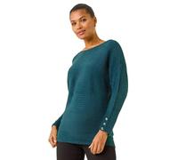 Roman Button Sleeve Fluffy Jumper for Women UK - Ladies Autumn Everyday Winter Holiday Scoop Neckline Comfy Long Sleeve Soft Ribbed Knit Top Desk to Dinner Sweaters - Green - Size 18
