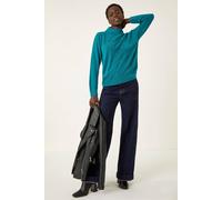 Roman Originals Cable Knit Pearl Jumper for Women UK - Ladies Everyday Autumn Winter High Neckline Comfy Soft Evening Vacation Work Party Night Out - Teal - Size 18