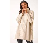 Roman Originals Cable Knit Roll Neck Poncho Jumper for Women UK - Ladies Everyday Autumn Winter Comfy Soft Evening Vacation Work Party Night Out - Beige - Size LXL