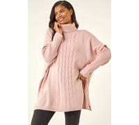 Roman Originals Cable Knit Roll Neck Poncho Jumper for Women UK - Ladies Everyday Autumn Winter Comfy Soft Evening Vacation Work Party Night Out - Pink - Size SM