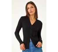 Roman Women's Cable Split Detail Rib Jumper in Black | Size: 18 Roman Black 18