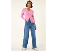 Roman Cable Split Detail Rib Jumper In Pink Pink