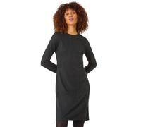 Roman Cable Textured Dress for Women UK - Ladies Autumn Everyday Winter Holiday Round Neckline Comfy Long Sleeve Soft Knee Length Frock Office Desk Gowns - Black - Size 16