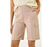 Roman Cargo Shorts for Women UK Stretch Seam Pockets Mom Boyfriend Summer Spring Casual Smart Pants Pull On Holiday Beach Bengaline Cropped Capri Trouser Bottoms - Stone - Size 18