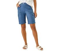 Roman Cargo Shorts for Women UK Stretch Seam Pockets Mom Boyfriend Summer Spring Casual Smart Pants Pull On Holiday Beach Bengaline Cropped Capri Trouser Bottoms - Denim - Size 10