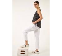 Roman Casual Elastic Waist Cargo Stretch Trousers In White White