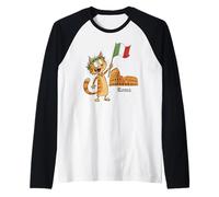 Roman Cat with Italian Flag Roma Italia Travel Souvenir Rome Raglan Baseball Tee