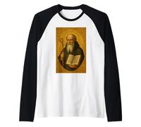 Roman Catholic Icon of Saint Benedict Raglan Baseball Tee