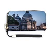 Roman Catholic Santa Maria Salute Venice Italy Leather Wallet Fashion Purse Long Pouch with Wrist Strap for Men Women