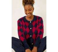 Roman Women's Check Buttoned Cardigan in Red | Size: 18 Roman Red 18
