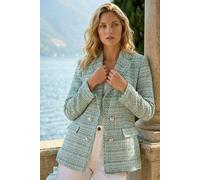 Roman Check Frayed Edge Boucle Button Jacket In Green Green