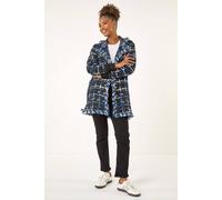 Roman Women's Check Fringe Knit Cardigan in Navy | Size: 20 Roman Navy 20