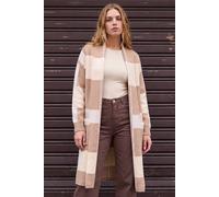 Roman Women's Check Longline Pocket Cardigan in Beige | Size: Small Roman Beige S