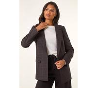 Roman Check Print Longline Blazer In Aubergine Aubergine