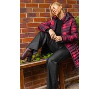 Roman Check Print Quilted Puffer Coat In Burgundy Burgundy