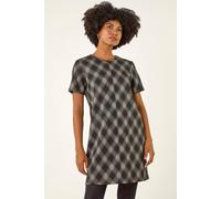 Roman Check Print T-Shirt Stretch Dress In Grey Grey 10
