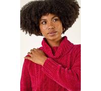 Roman Originals Chenille Roll Neck Knit Jumper for Women UK - Ladies Everyday Autumn Winter Round Neckline Comfy Soft Evening Vacation Work Party Night Out - Red - Size 14