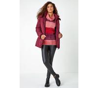 Roman Chenille Striped Cowl Neck Jumper for Women UK - Ladies Autumn Everyday Winter Holiday Long Sleeve Soft Ribbed Hemline Comfy Colourblock Daywear Sweaters - Wine - Size 14