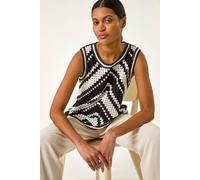 Roman Women's Chevron Crochet Knit Vest Top in Black | Size: XL Roman Black XL