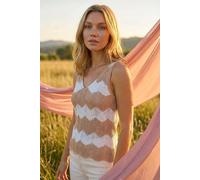 Roman Chevron Stripe Knit Top for Women UK - Ladies Spring Everyday Summer Holiday V-Neckline Comfy Sleeveless Soft Lightweight Shirt Beach Vacation Vests - Natural - Size 20