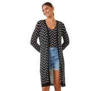 Roman Chevron Stripe Shimmer Longline Cardigan for Women UK - Ladies Spring Everyday Summer Holiday Long Sleeve Soft Lightweight Comfy Daywear Jumper Vacation Sweaters - Black - Size 10