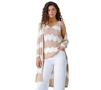 Roman Chevron Stripe Shimmer Longline Cardigan for Women UK - Ladies Spring Everyday Summer Holiday Long Sleeve Soft Lightweight Comfy Daywear Jumper Vacation Sweaters - Natural Ivory - Size 16