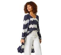Roman Chevron Stripe Shimmer Longline Cardigan for Women UK - Ladies Spring Everyday Summer Holiday Long Sleeve Soft Lightweight Comfy Daywear Jumper Vacation Sweaters - Navy - Size 16