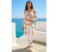 Roman Chevron Stripe Shimmer Longline Cardigan for Women UK - Ladies Spring Everyday Summer Holiday Long Sleeve Soft Lightweight Comfy Daywear Jumper Vacation Sweaters - Natural Ivory - Size 14