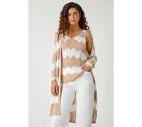 Roman Chevron Stripe Shimmer Longline Cardigan for Women UK - Ladies Spring Everyday Summer Holiday Long Sleeve Soft Lightweight Comfy Daywear Jumper Vacation Sweaters - Natural Ivory - Size 20