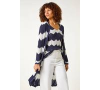 Roman Chevron Stripe Shimmer Longline Cardigan for Women UK - Ladies Spring Everyday Summer Holiday Long Sleeve Soft Lightweight Comfy Daywear Jumper Vacation Sweaters - Navy - Size 18